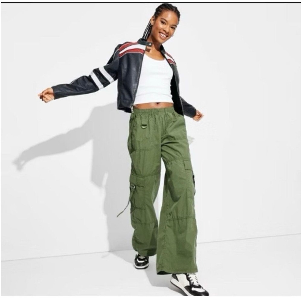 Wild Fable Cargo‎ Pants Women XS Olive Green Wide Leg D-Ring Utility Streetwear